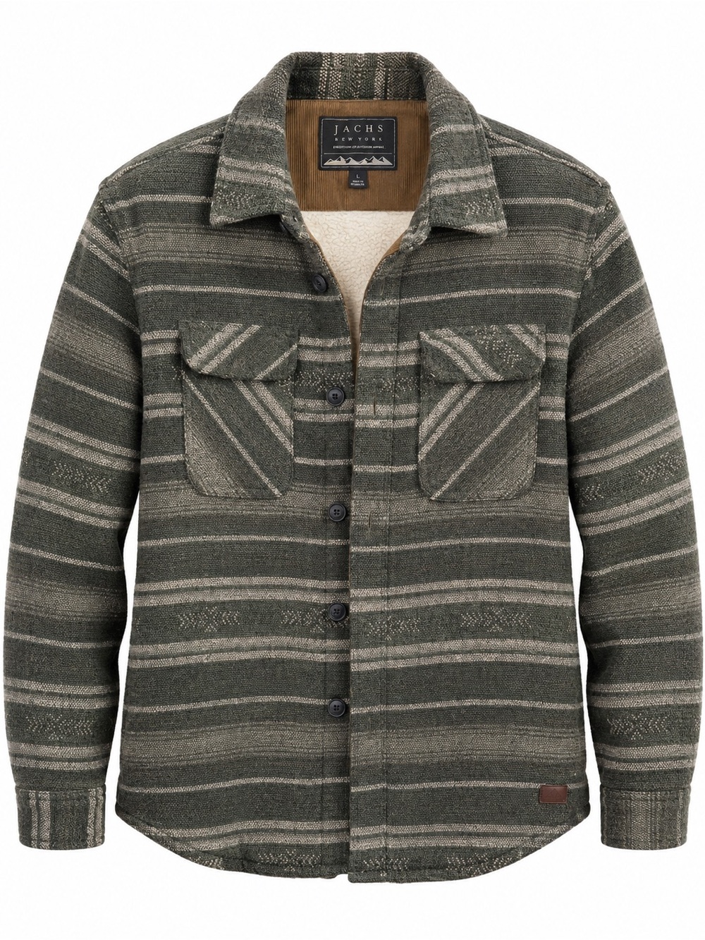 JACHS NY Southwestern Stripe Sherpa Lined Wool Blend Shirt Jacket Mens L Shacket